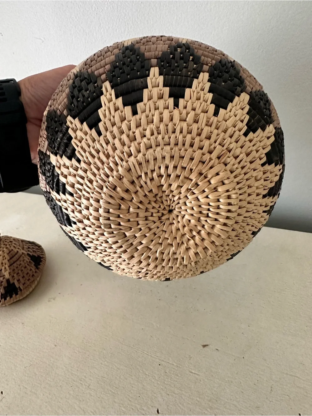 Africa African basket with lid woven decor boho brown black tan